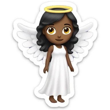 angel with halo and long white dress with wings with black straight hair and brown skin sticker