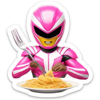 Pink power ranger eating pasta sticker