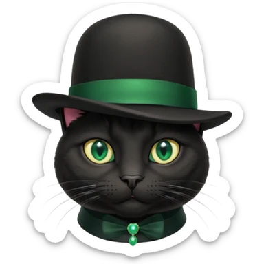 animal : chat noir avec chapeau melon sticker