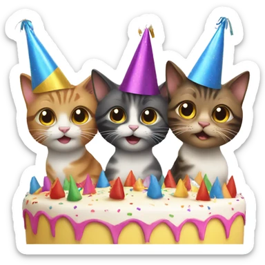 three cats at a birthday party sticker