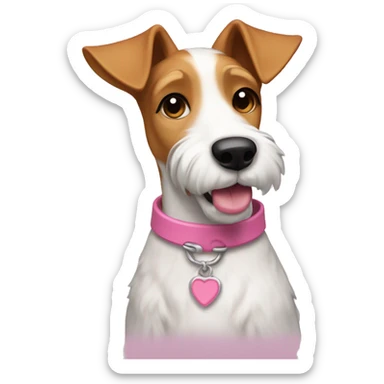 Female fox terrier with a pink collar, caramel fur, in the style of “Lady and the Tramp.” White outline around it sticker
