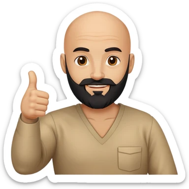 A bald man with a black beard giving a thumbs up sticker