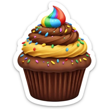 cupcake with brown chocolate frosting and rainbow sprinkles sticker