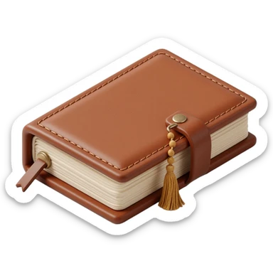 leather-bound notebook icon with stitching details and texture in skeuomorphism style sticker