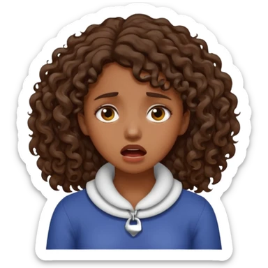 girl with medium-dark skin with curly brown hair holding neck in anguish sticker