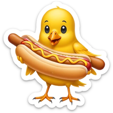 A bird with a hot dog coming from between the legs sticker