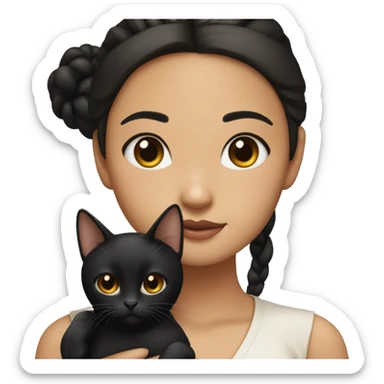  tan Asian girl with a middle part slick back bun holding black cat  sticker