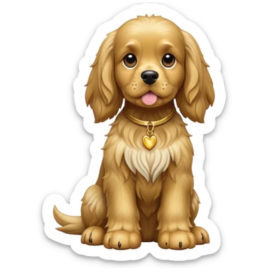 cinematic-[cocker spaniel dog]-realistic-full-body-sitting-emoji,-tail-resting-loosely-beside-its-paws,-head-tilted-dramatically,-scruffy-[solid gold]-fur,-simplified-yet-realistic-focused-features,-highly-detailed,-glowing-with-an-almost-sarcastic-glow sticker
