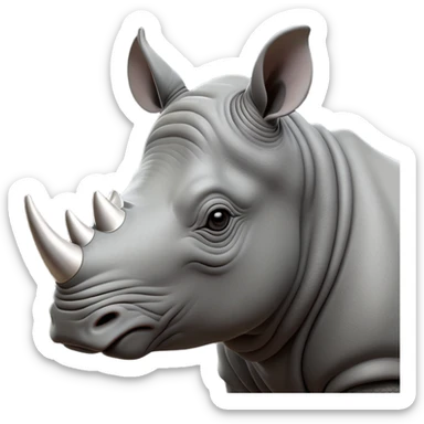 cinematic-noble--rhinoceros-portrait-emoji,slate-grey-hide--poised-and-regal,-with-a-massive,-powerful-build-and-a-thick, -deep-set-soulful-piercing-eyes,-simplified-yet-sharp-and-sophisticated-features,-highly-detailed,-large-black-eyes, zoomed out showing shoulders, large white horn  sticker