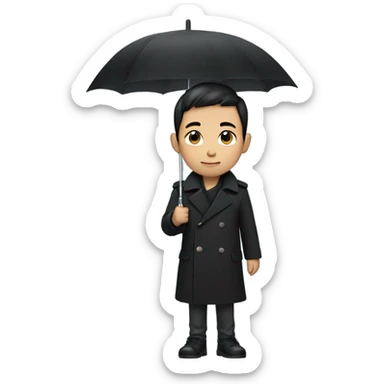 Asian boy wearing black trench coat holding umbrella sticker