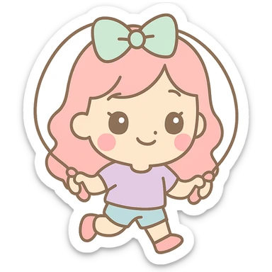 Make the girl do sport, same kawaii chibi anime style, flat pastel colors, thick outlines, simple cute features, transparent background. sticker