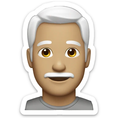 40 year old male with white hair, white stubble beard, and black unibrow sticker