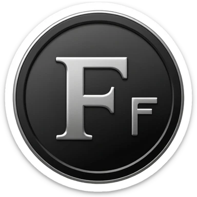 Emoji icon of a black coin with engraved letter F, minimalist style, isolated, no color sticker