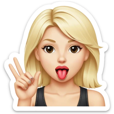 Realistic blonde girl showing rock n roll sign with tongue out  sticker