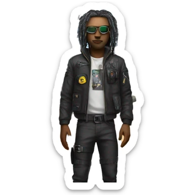 cyber punk in front house with a helicopter  sticker