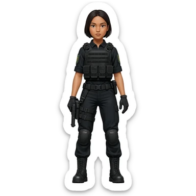 Filipino girl STF SPECIAL TACTICS FORCE OUTFIT BLACK FATIGUE AND COMBAT BOOTS PLATE CARRIER AND HOLSTER sticker