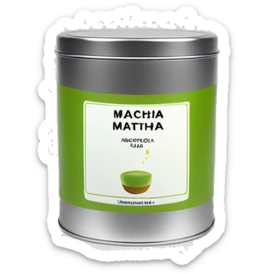 realistic lit matcha scented candle in a silver tin with a small white label that says ‘matcha’ sticker