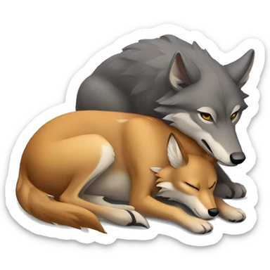 A wolf protecting a sleeping deer  sticker