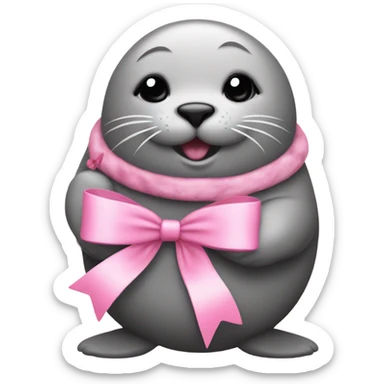 Really fat seal holding a kitten with pink bows sticker