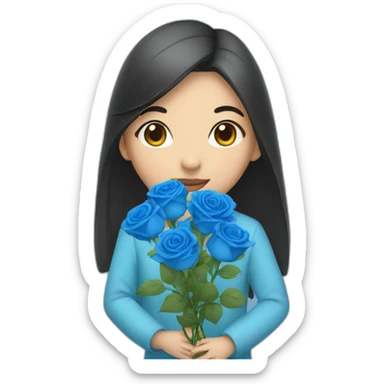 a Asian girl hold blue roses sticker