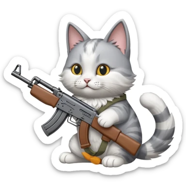 Cat with an AK-47 flying in the sky sticker