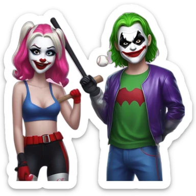 Joker and Harley Quinn with gum and baseball bat sticker