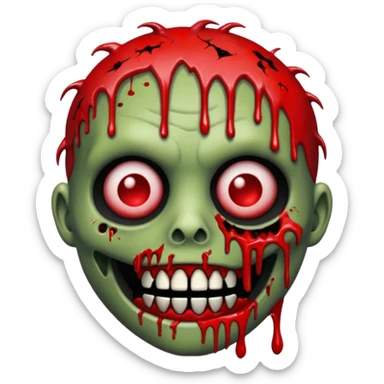 Zombie emoji with black grills and red paint splattered on it sticker
