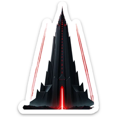 Barad Dúr from Lord of the Rings, Dark, giant Tower, with red laser beams shooting into the sky sticker