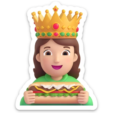 cheerful relaxed half-body person with a crown, eating a delicious döner kebab, simple bright playful emoji style sticker