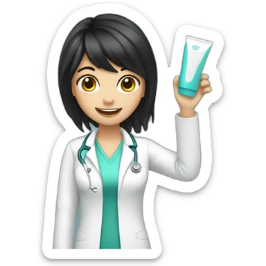 Smart dentist girl waving black hair sticker