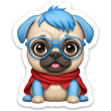 blue haired baby pug wearing glassess sticker