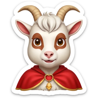 white female goat wearing a read cape sticker