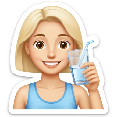 person drinking a glass of water, cheerful and healthy, simple and expressive sticker