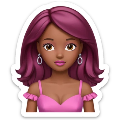 black barbie with brown hair with burgundy highlights  sticker