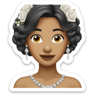 latina bride with dark long hair and silver jewelry sticker