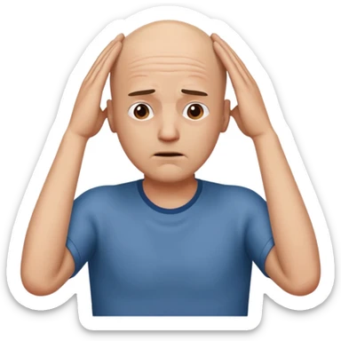 bald guy with hands on head in distress  sticker