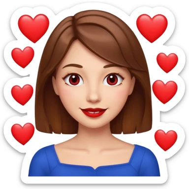 brownhaired woman with red lips and hearts in eyes sticker