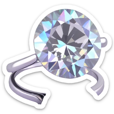 round cut white diamond in a silver jewelry setting, subtle holographic glow sticker