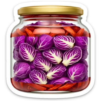 transparent jar filled with red kimchi cabbage pieces sticker
