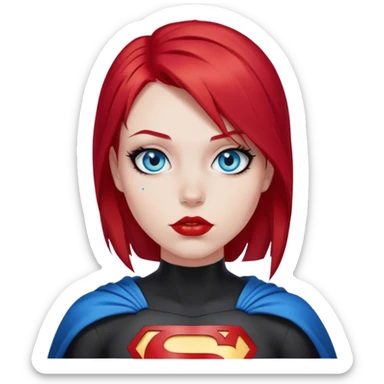 A super hero emo girl with red hair and blue eyes and a lip piercing sticker