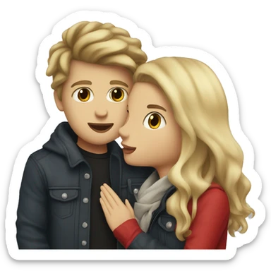 Blonde boy and brunette girl kissing in London  sticker