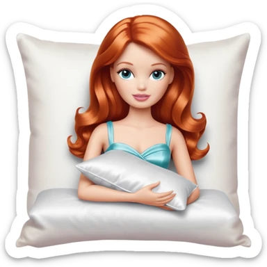 sleeping beauty The redhead white girl Barbie with a silk pillow white color sticker