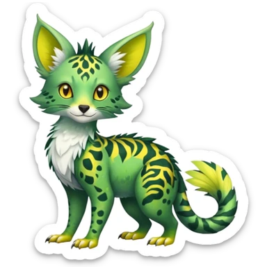 Feral Rare Fantasy vibrant tropical Vernid-Trico-species by LiLaiRa, random markings, tufted tail, tufted ears, full body sticker
