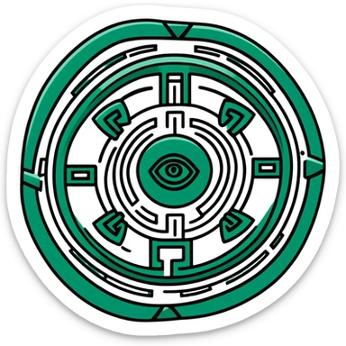 Perfect geometric Maya glyph for message received, absolutely precise shapes, ONLY white and dark green color, hieroglyphic style sticker