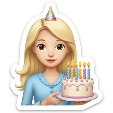 Long Blonde girl with a fancy birthday cake sticker