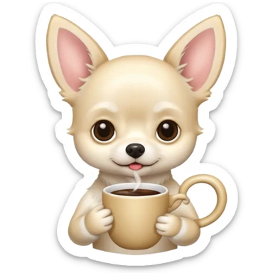 White chihuahua with coffee sticker