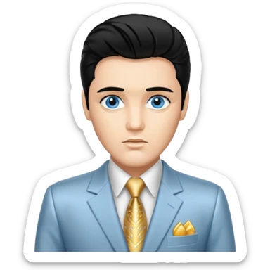 Elvis Presley with Blue eyes, black hair, silver  and gold suit sticker