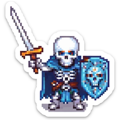 pixel art skeleton warrior wielding a sword sticker