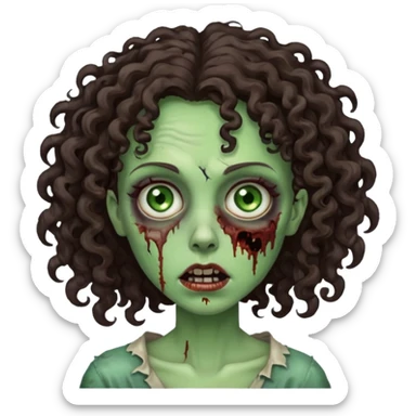 Zombie woman with curly, dark brown hair (not thick or voluminous)  sticker