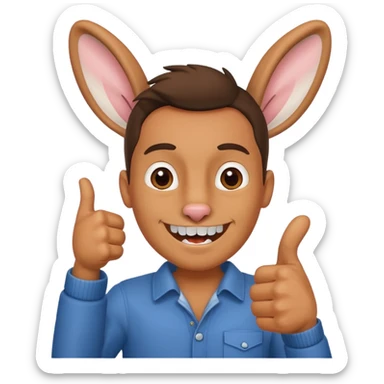 thumb up man with rabbit teeth sticker